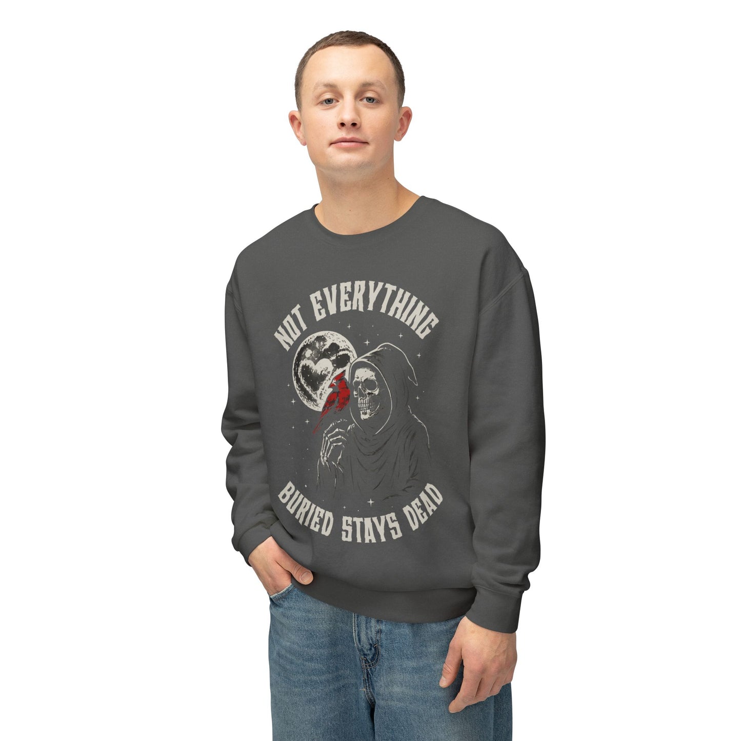 Not Everything Buried Stays Dead Unisex Lightweight Crewneck Sweatshirt — Dark Thriller-Inspired Statement Apparel