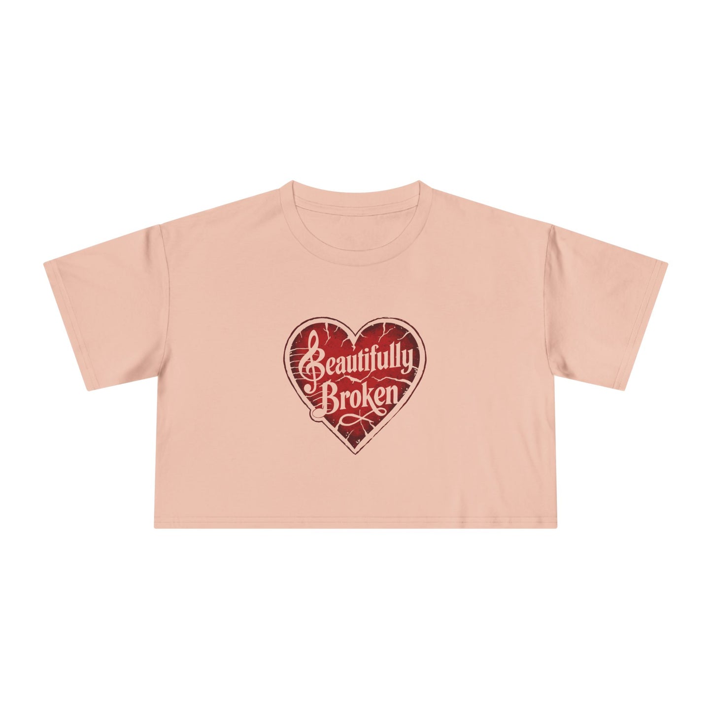 Beautifully Broken Women's Crop Tee, Casual Wear, Gift for Her, Summer Essential, Inspirational Fashion, Heart Graphics