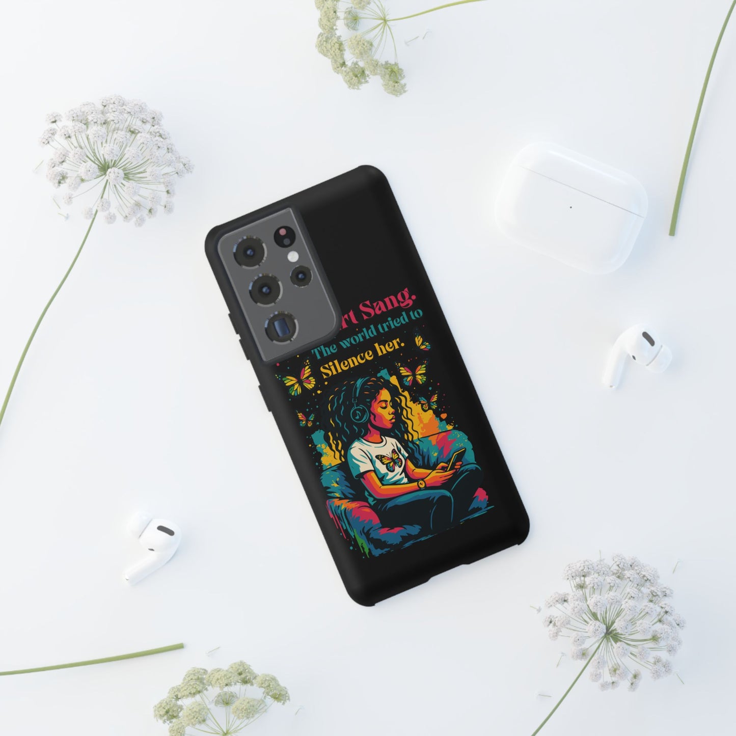 Her Heart Sang Phone Case — Artistic Empowerment Quote Cover, Motivational Gift for Women, Protective iPhone, Samsung, & Google Case