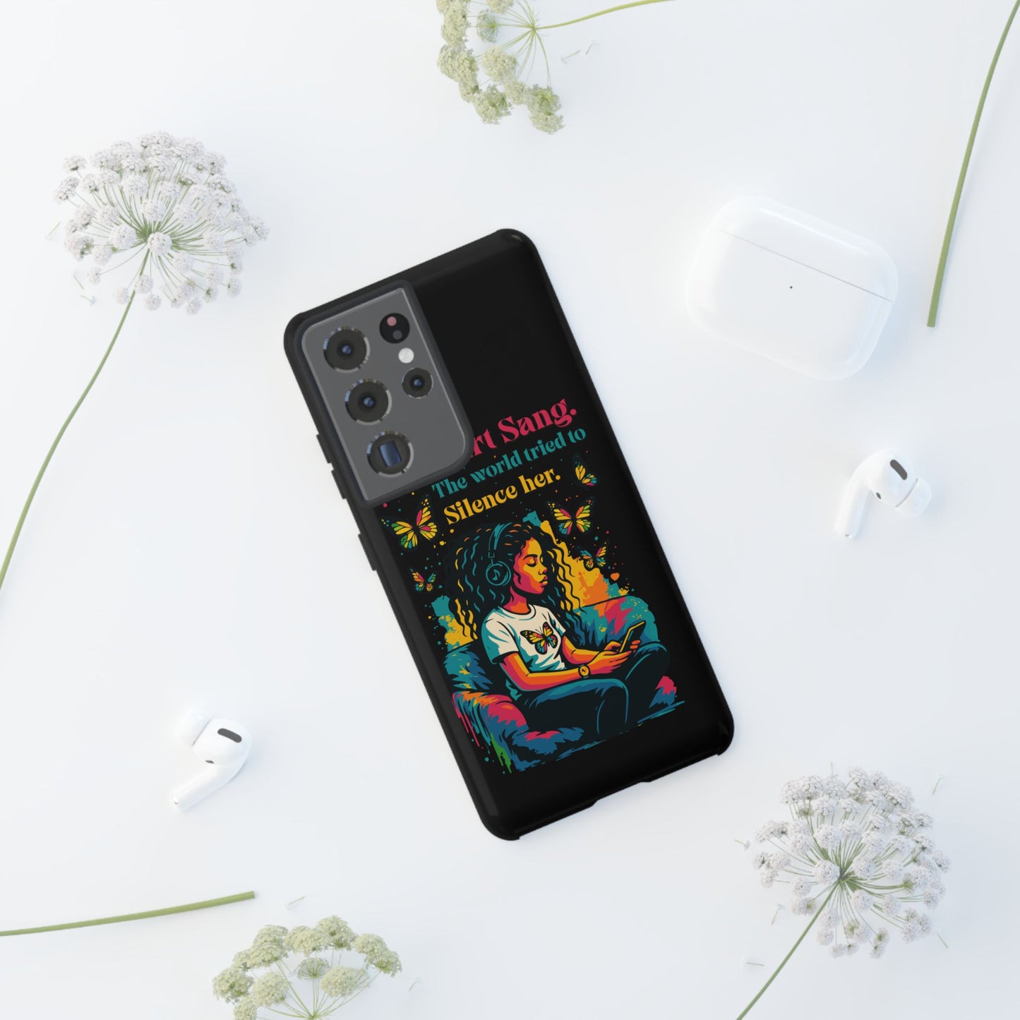 Her Heart Sang Phone Case — Artistic Empowerment Quote Cover, Motivational Gift for Women, Protective iPhone, Samsung, & Google Case