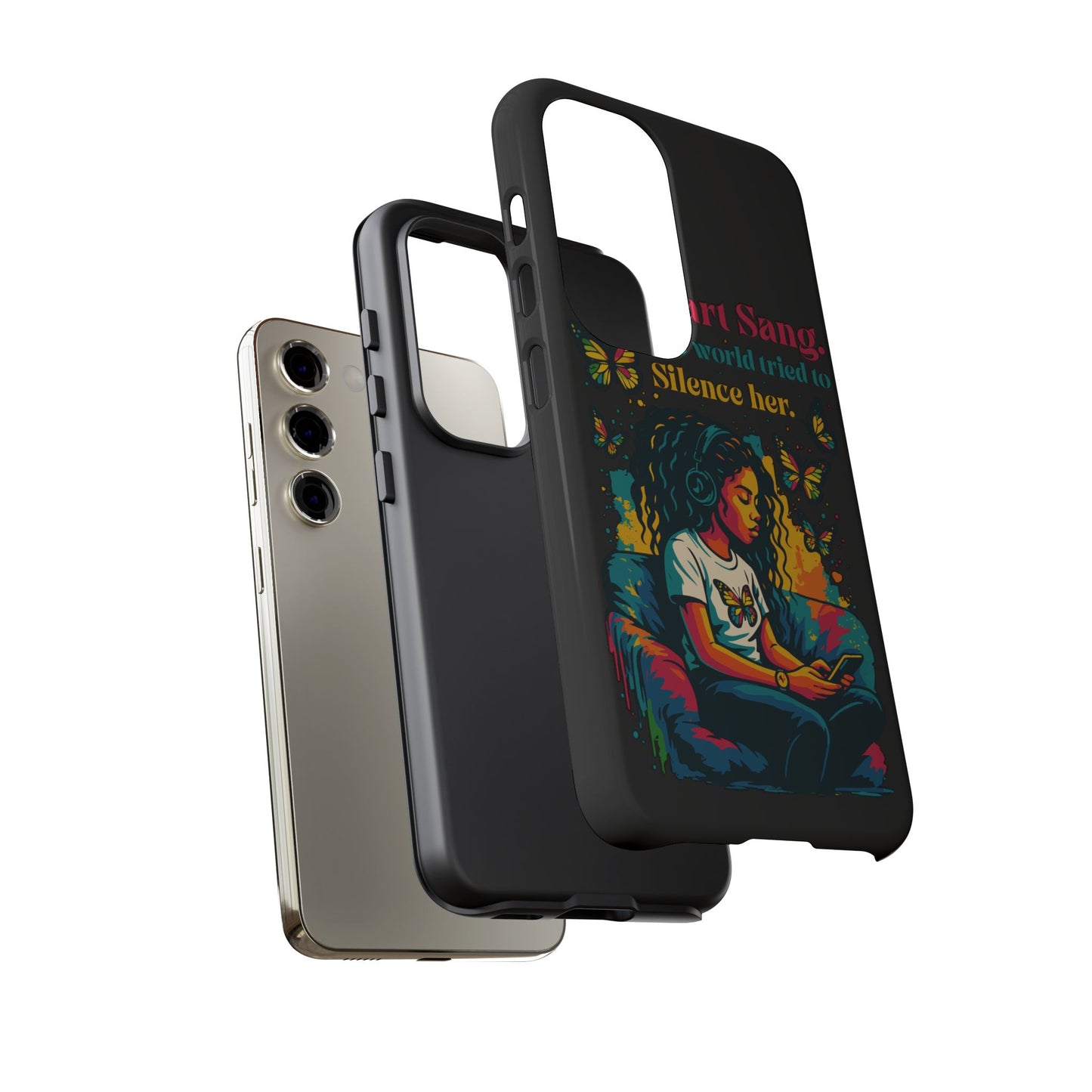 Her Heart Sang Phone Case — Artistic Empowerment Quote Cover, Motivational Gift for Women, Protective iPhone, Samsung, & Google Case