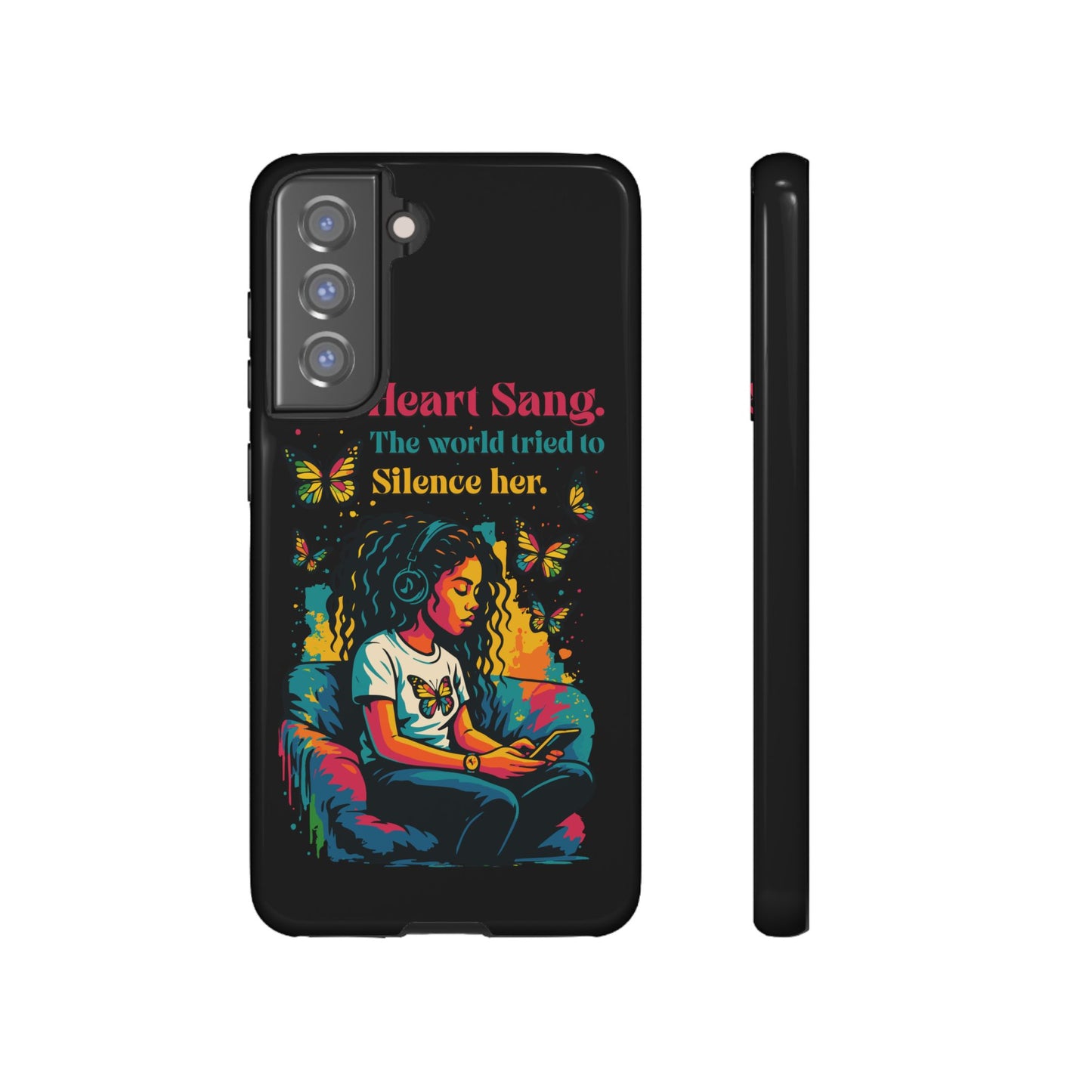 Her Heart Sang Phone Case — Artistic Empowerment Quote Cover, Motivational Gift for Women, Protective iPhone, Samsung, & Google Case