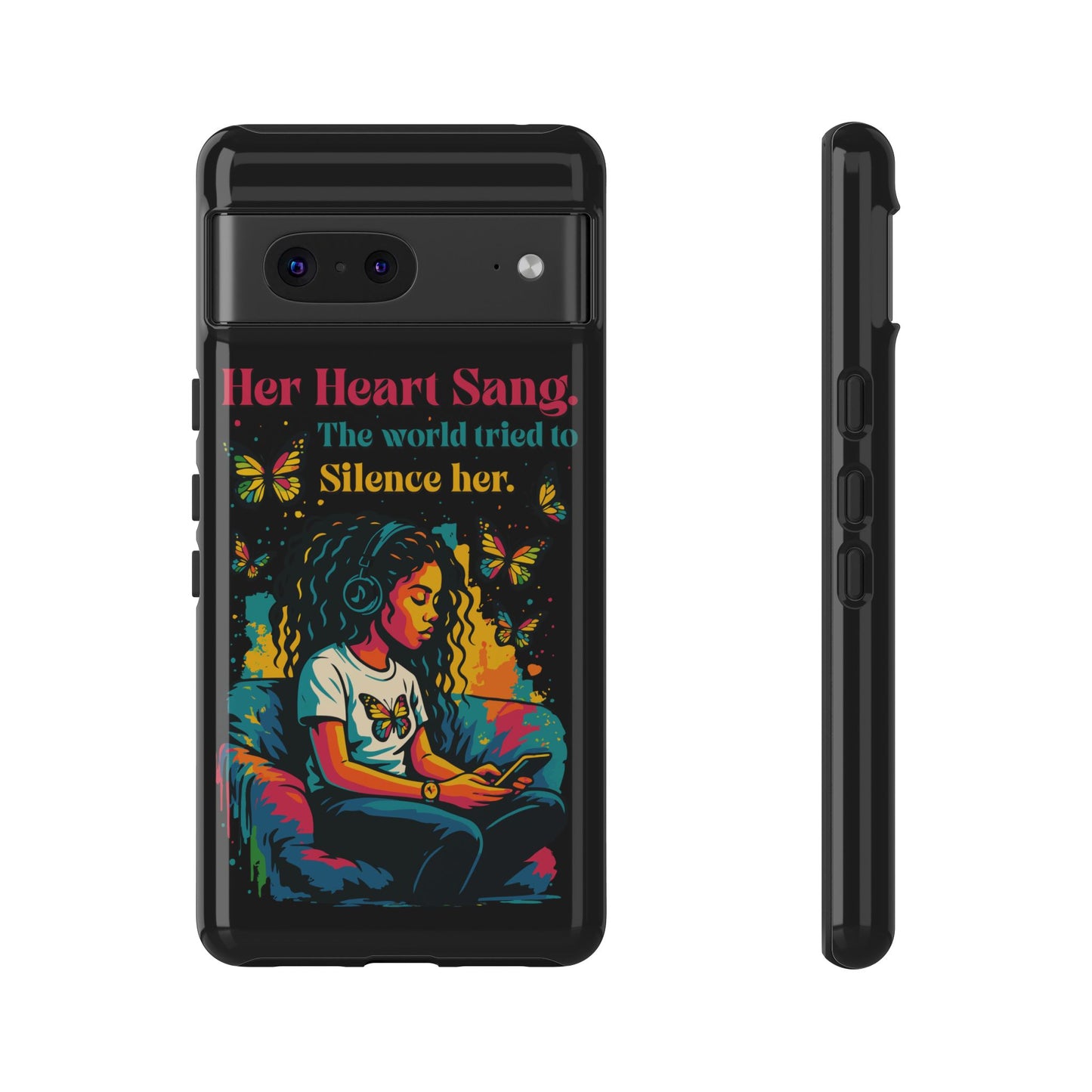 Her Heart Sang Phone Case — Artistic Empowerment Quote Cover, Motivational Gift for Women, Protective iPhone, Samsung, & Google Case