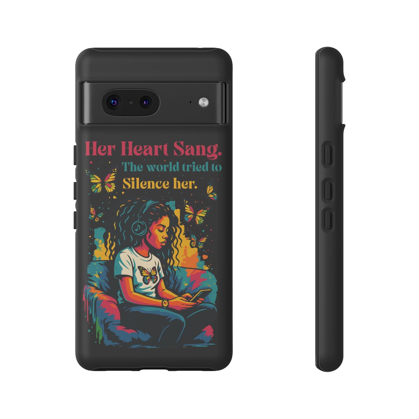 Her Heart Sang Phone Case — Artistic Empowerment Quote Cover, Motivational Gift for Women, Protective iPhone, Samsung, & Google Case