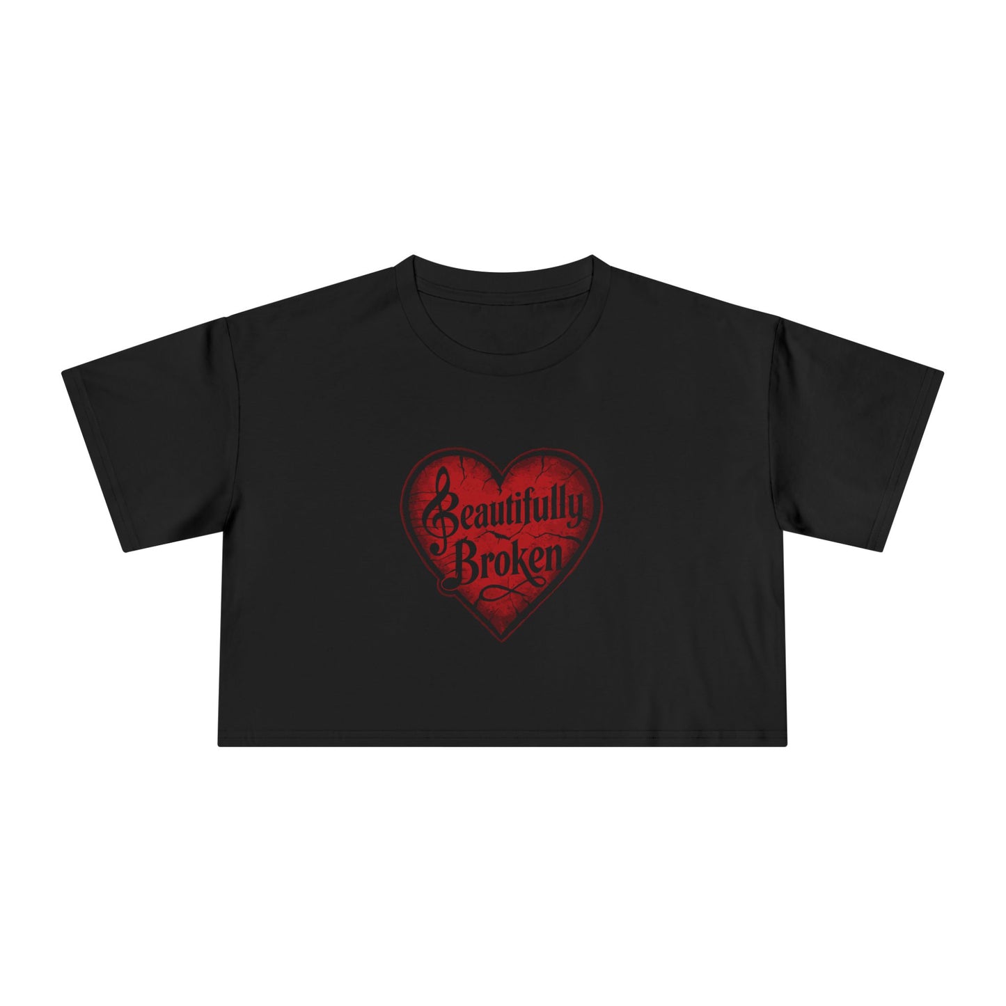 Beautifully Broken Women's Crop Tee, Casual Wear, Gift for Her, Summer Essential, Inspirational Fashion, Heart Graphics