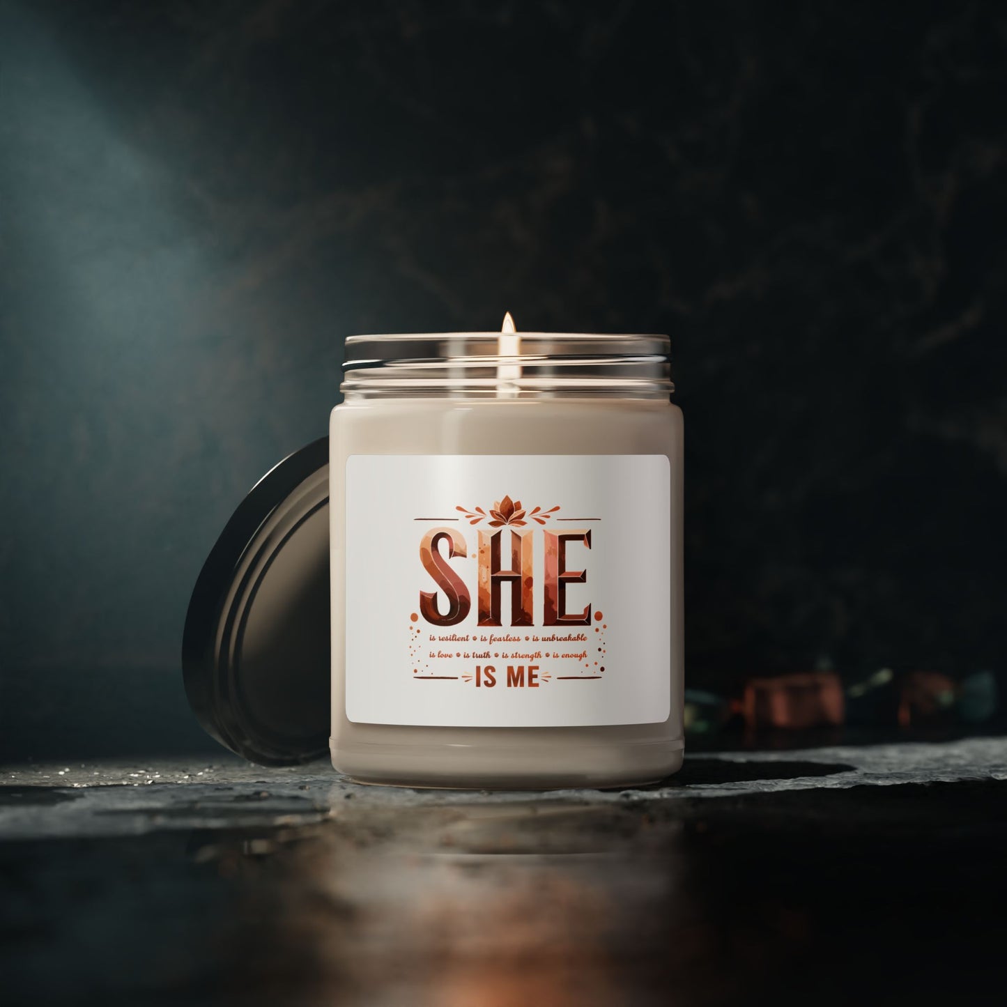 She Is Me Scented Soy Candle — Inspirational Empowerment Gift, Self-Care Candle, Motivational Décor, 9oz Jar