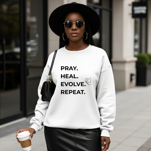 Pray Heal Evolve Repeat Sweatshirt | Positivity Sweatshirt For Mom | Anniversary Gift