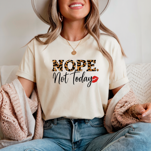 Nope Not Today Shirt with Cheetah Print & Red Lips | Casual Mood Shirt | Leopard Print T-Shirt