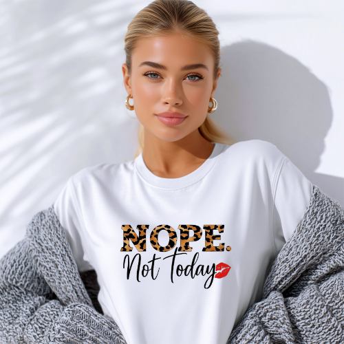 Nope Not Today Shirt with Cheetah Print & Red Lips | Casual Mood Shirt | Leopard Print T-Shirt