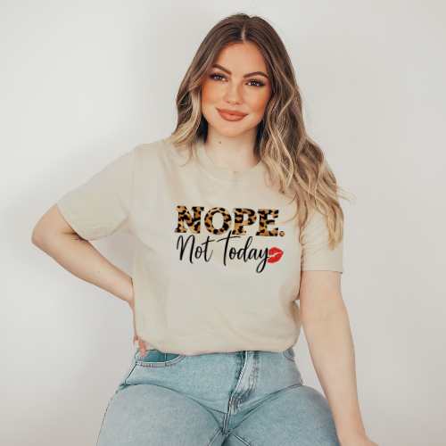 Nope Not Today Shirt with Cheetah Print & Red Lips | Casual Mood Shirt | Leopard Print T-Shirt