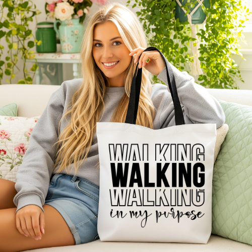 Walking in My Purpose Tote Bag | Inspirational Canvas Tote | Purpose Living Tote Bag
