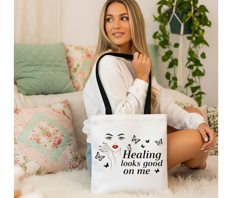 Healing Looks Good On Me Tote Bag | Empowerment Gift for Women | Self Love & Healing Affirmation Bag
