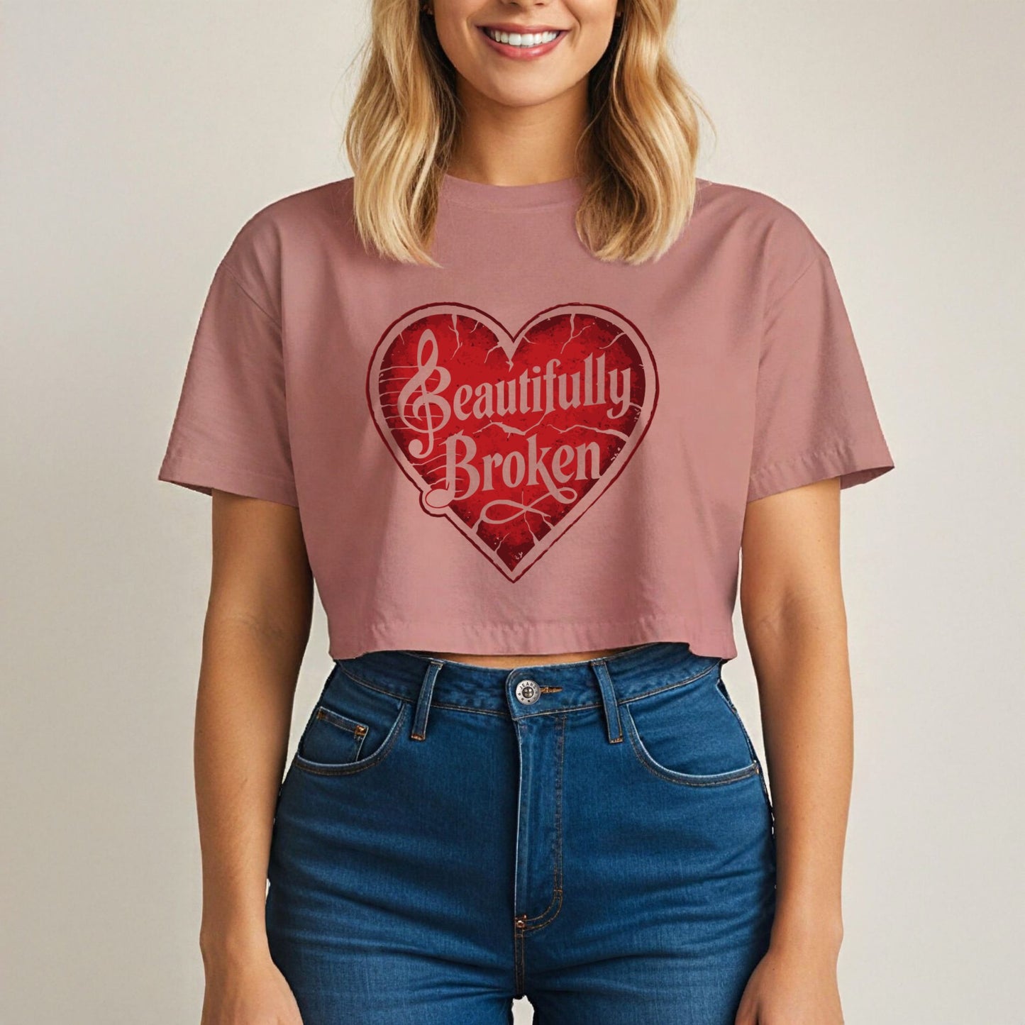Beautifully Broken Women's Crop Tee | Women Inspirational Cropped T-Shirt | Gift For Her