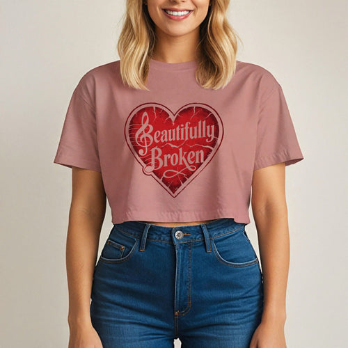 Beautifully Broken Women's Crop Tee | Women Inspirational Cropped T-Shirt | Gift For Her