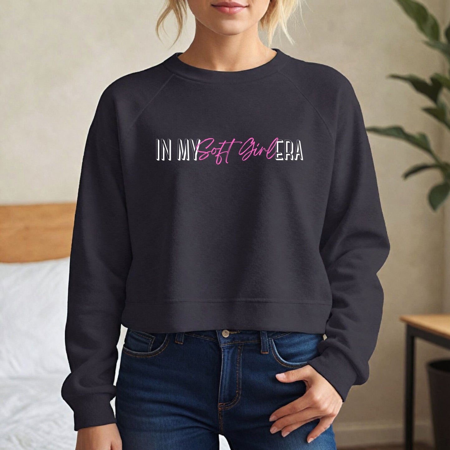 In My Soft Girl Era Cropped Sweatshirt | Feminine Cozy Fashion Aesthetic Top