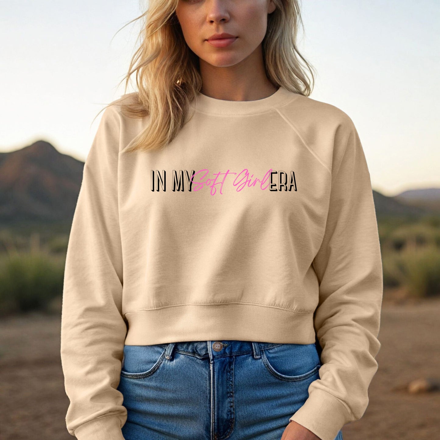 In My Soft Girl Era Cropped Sweatshirt | Feminine Cozy Fashion Aesthetic Top
