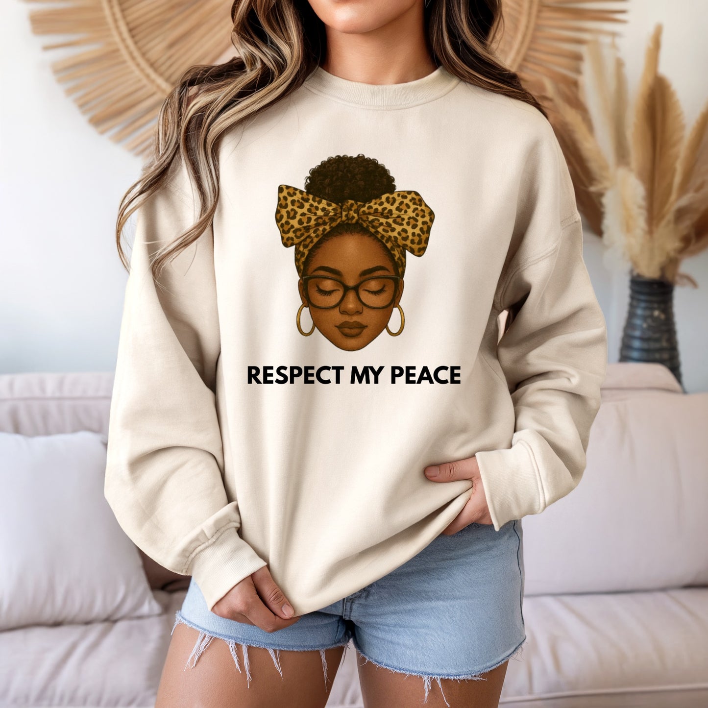 Respect My Peace Sweatshirt | Black Woman Illustration Crewneck | Self Love Pullover | Afro Puff Melanin Graphic | Cozy Statement Sweater