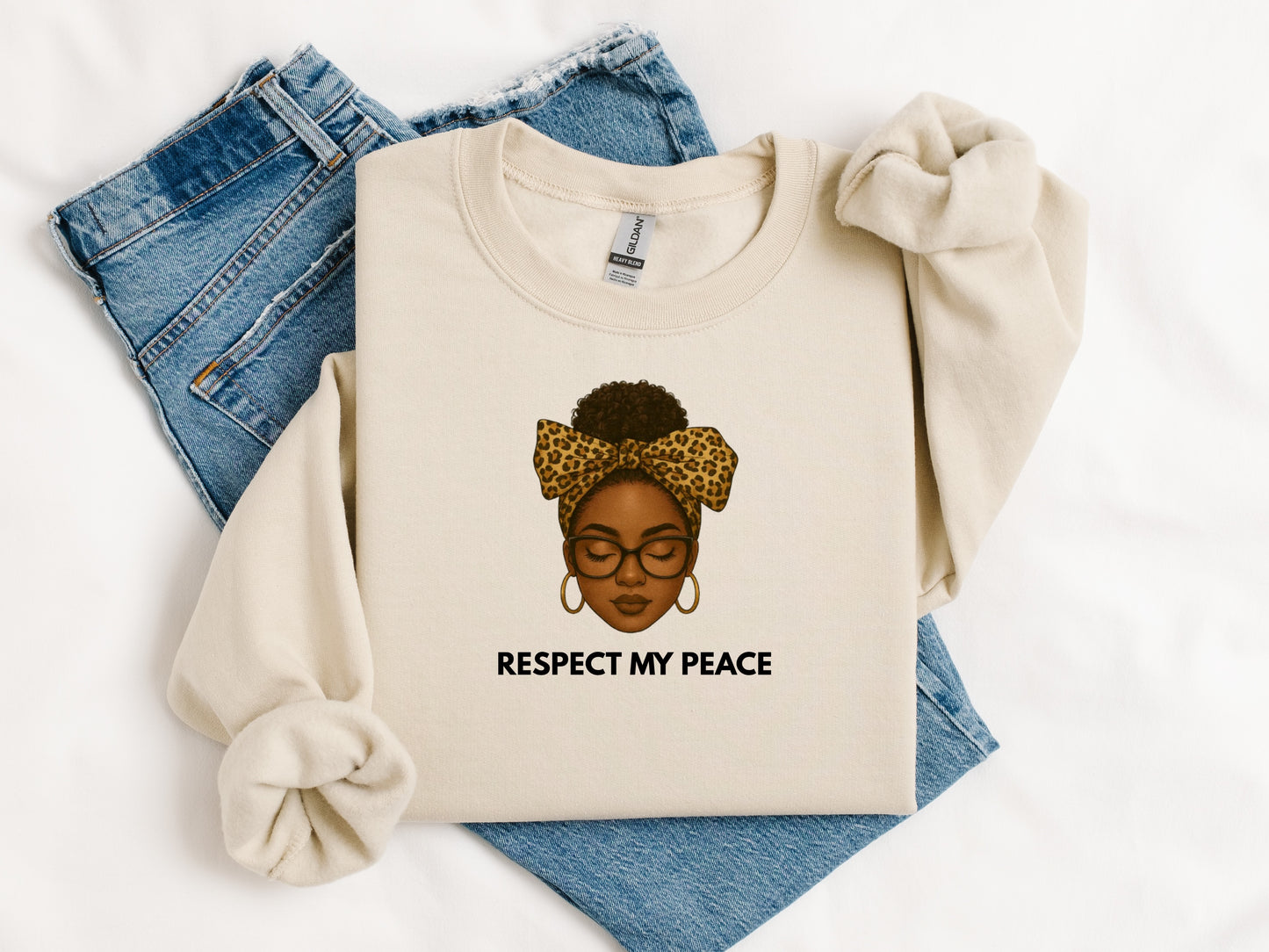 Respect My Peace Sweatshirt | Black Woman Illustration Crewneck | Self Love Pullover | Afro Puff Melanin Graphic | Cozy Statement Sweater