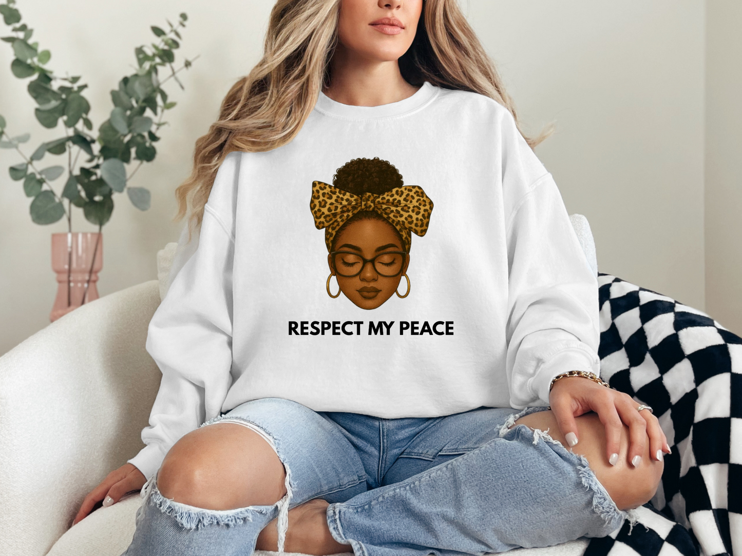 Respect My Peace Sweatshirt | Black Woman Illustration Crewneck | Self Love Pullover | Afro Puff Melanin Graphic | Cozy Statement Sweater