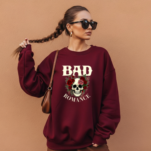 Bad Romance Skull Sweatshirt | Gothic Rose Crewneck | Women Sweatshirt