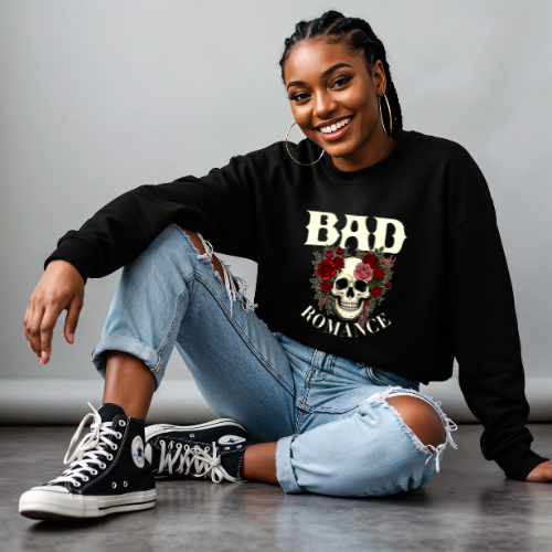 Bad Romance Skull Sweatshirt | Gothic Rose Crewneck | Women Sweatshirt