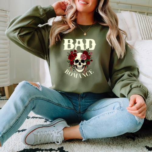 Bad Romance Skull Sweatshirt | Gothic Rose Crewneck | Women Sweatshirt