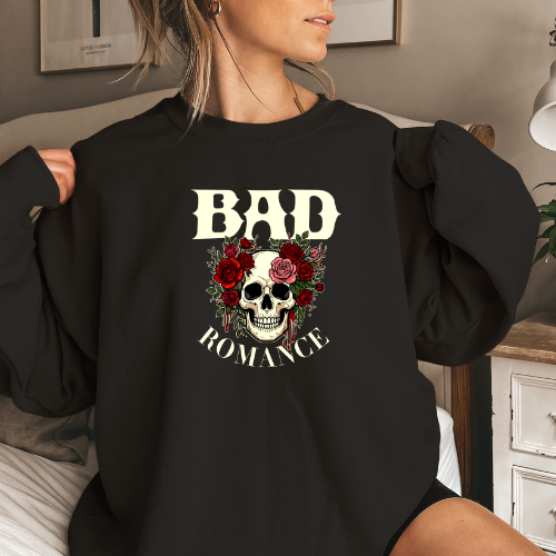 Bad Romance Skull Sweatshirt | Gothic Rose Crewneck | Women Sweatshirt