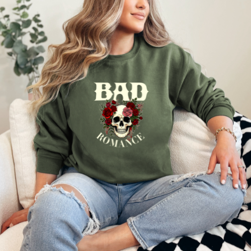 Bad Romance Skull Sweatshirt | Gothic Rose Crewneck | Women Sweatshirt