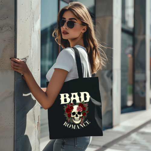 Bad Romance Skull Tote Bag | Gothic Rose Canvas Shopper
