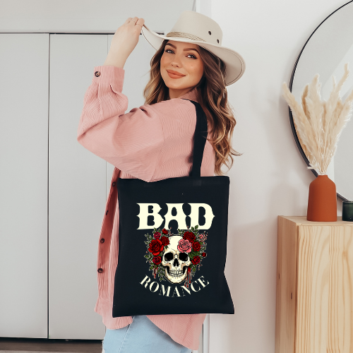 Bad Romance Skull Tote Bag | Gothic Rose Canvas Shopper