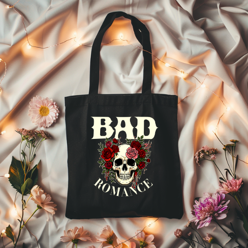 Bad Romance Skull Tote Bag | Gothic Rose Canvas Shopper