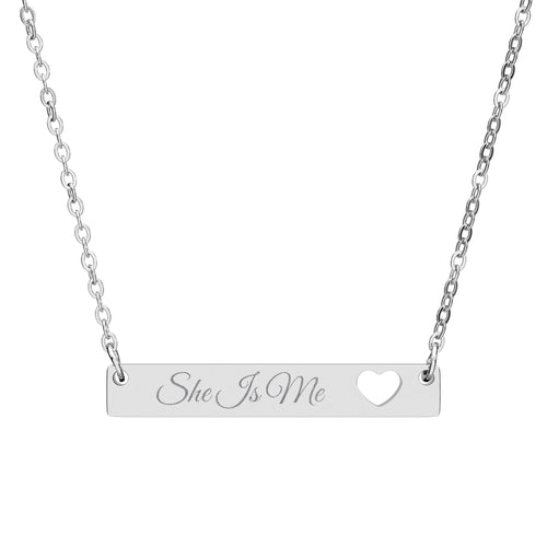 She Is Me Dainty Gold Heart Bar Necklace | Viral Self Love Engraved Jewelry 2025 | Empowerment Gift for Women