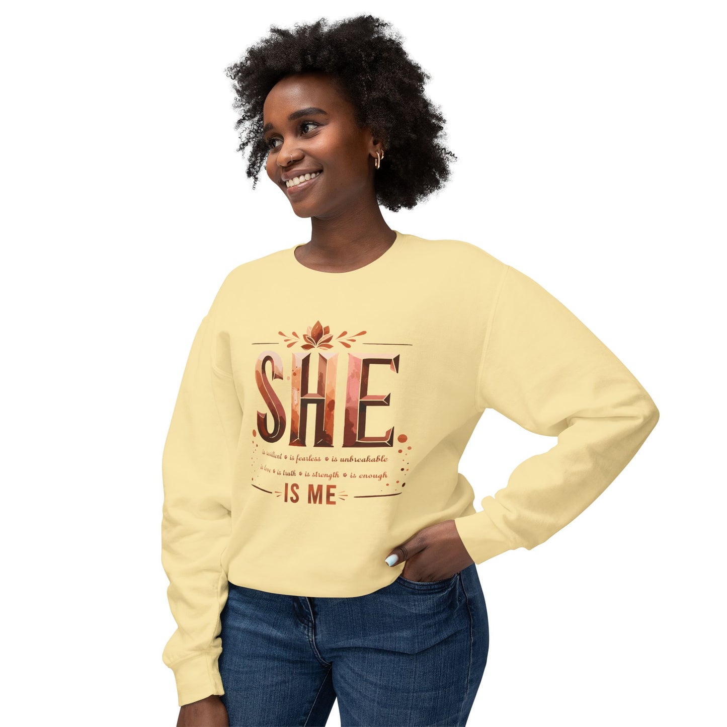 She Is Me Empowerment Sweatshirt - Self Love Pullover for Women, Inspirational Quote Crewneck, Cozy Fall & Winter Sweater