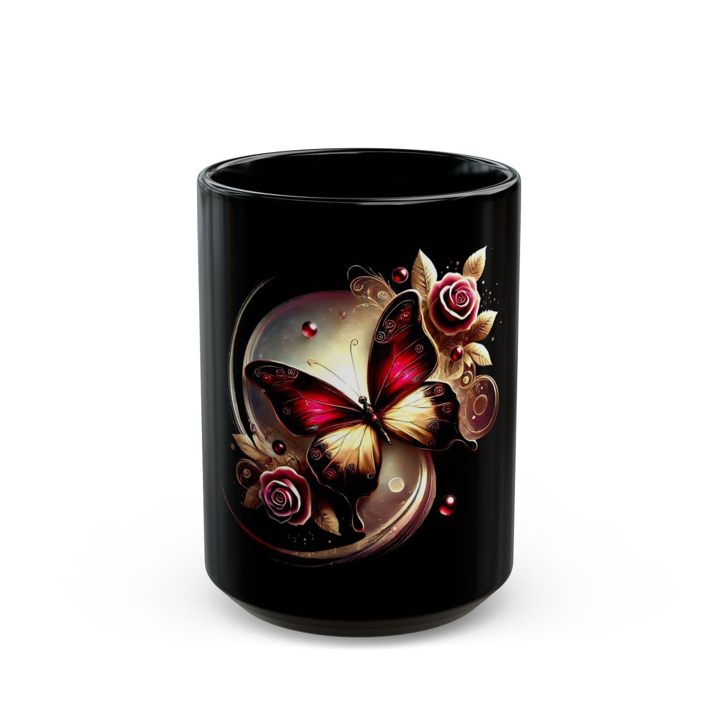 Black Colorful Butterfly Mug — 11oz & 15oz Ceramic Inspirational Coffee Cup