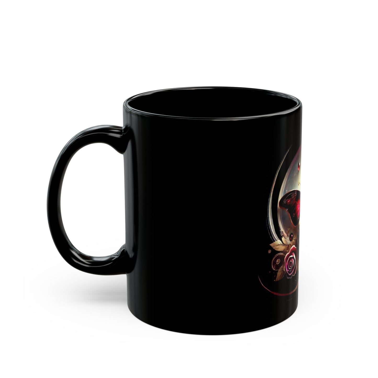Black Colorful Butterfly Mug — 11oz & 15oz Ceramic Inspirational Coffee Cup