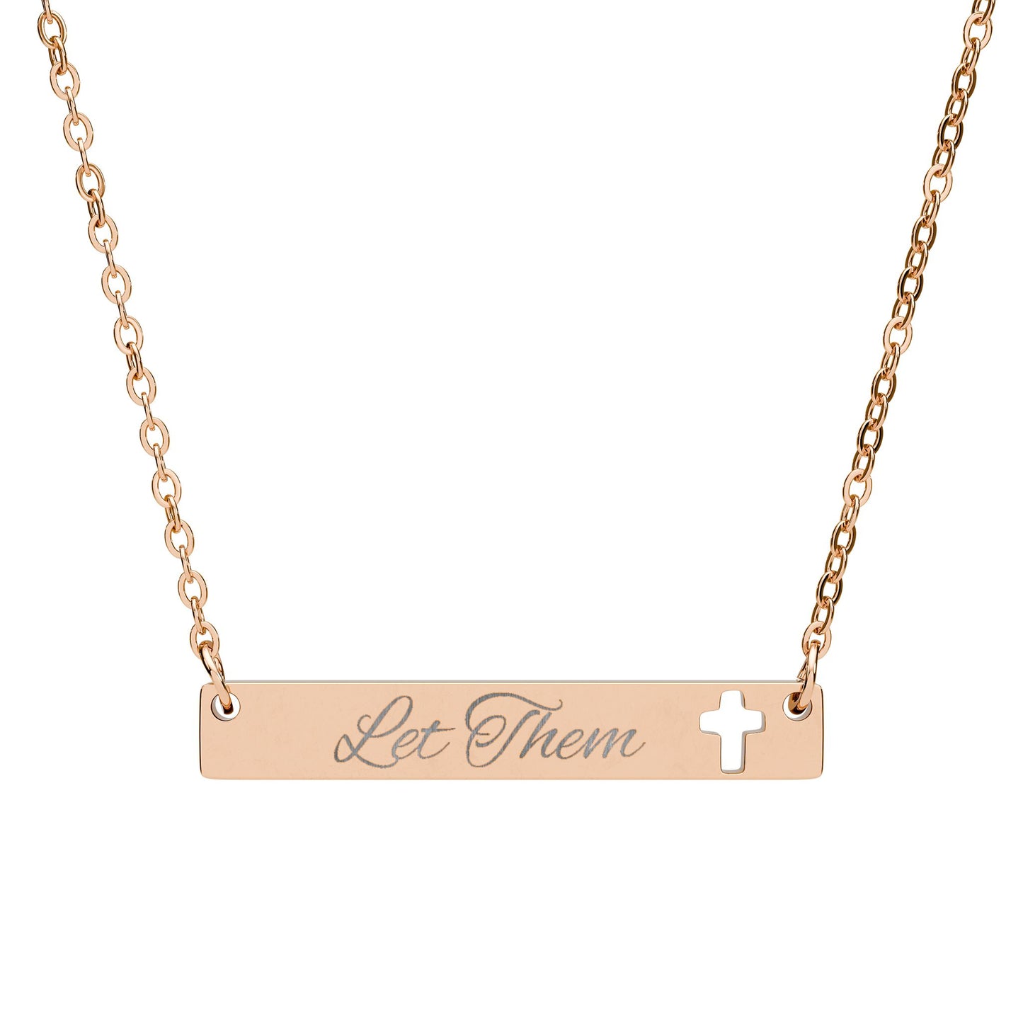 Let Them Engraved Bar Necklace with Cross | Inspirational Faith Jewelry | Elegant Gold Bar Necklace