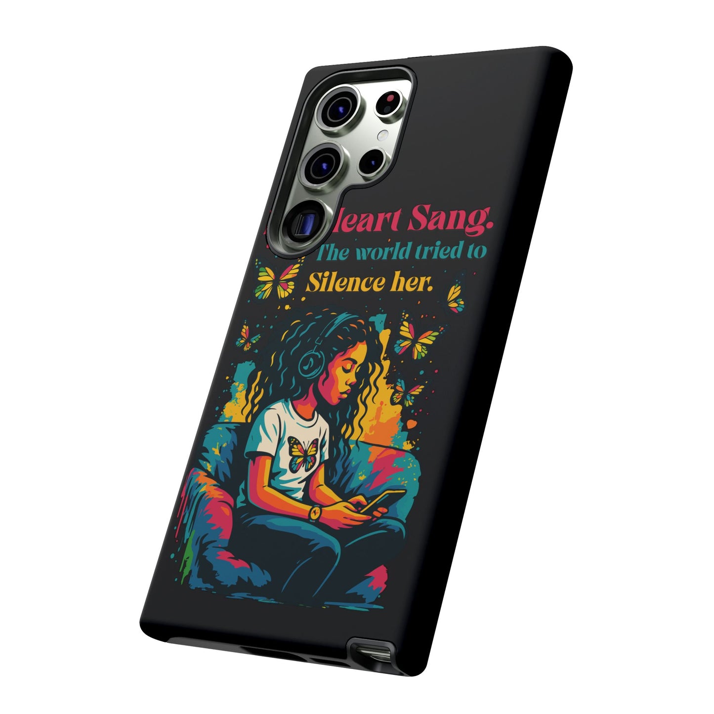 Her Heart Sang Phone Case — Artistic Empowerment Quote Cover, Motivational Gift for Women, Protective iPhone, Samsung, & Google Case