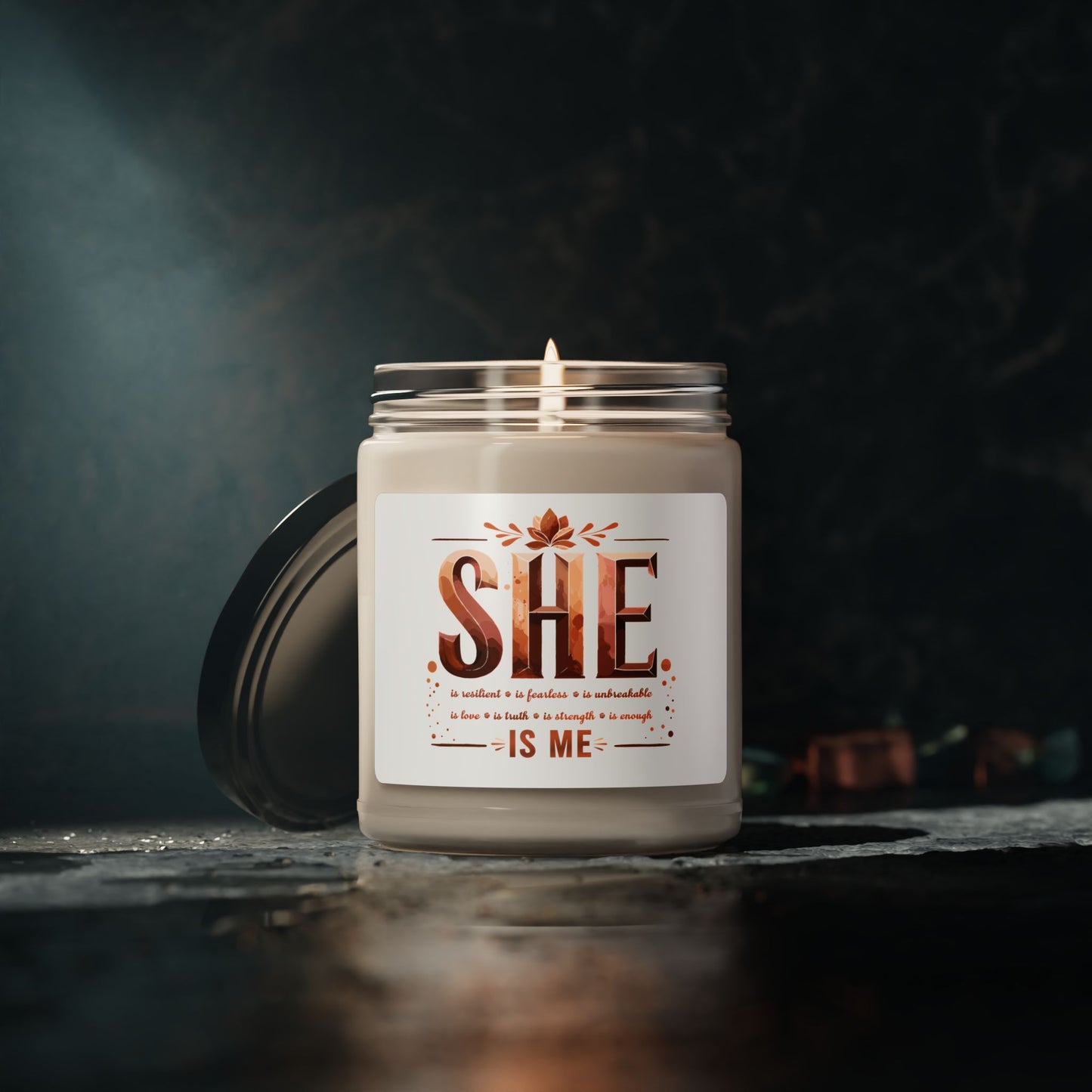 She Is Me Scented Soy Candle - Inspirational Self-Love and Empowerment Gift by Echoes of Intrigue Motivational Candle for Women 9oz Jar
