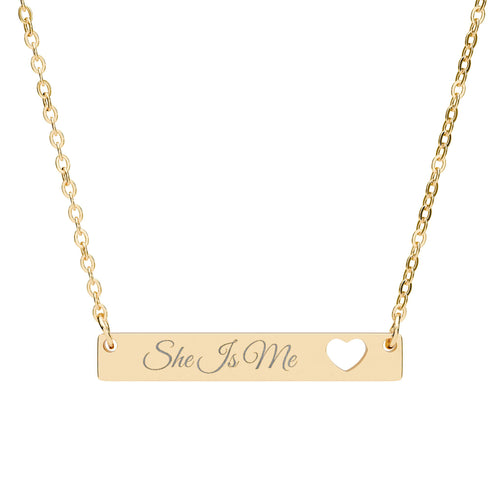 She Is Me Dainty Gold Heart Bar Necklace | Viral Self Love Engraved Jewelry 2025 | Empowerment Gift for Women