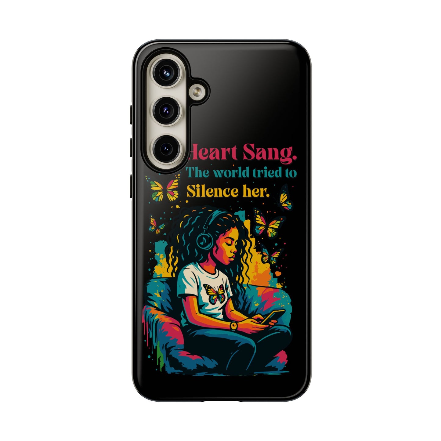 Her Heart Sang Phone Case — Artistic Empowerment Quote Cover, Motivational Gift for Women, Protective iPhone, Samsung, & Google Case