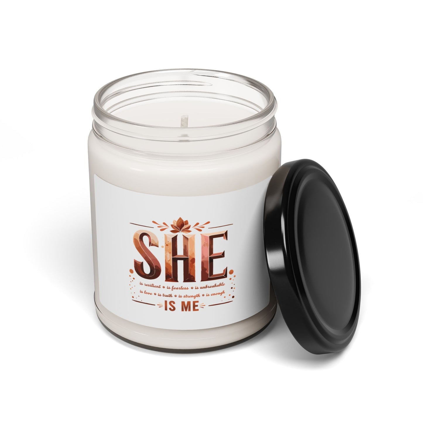 She Is Me Scented Soy Candle — Inspirational Empowerment Gift, Self-Care Candle, Motivational Décor, 9oz Jar