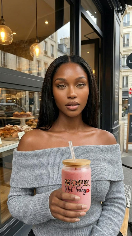 Nope. Not Today Cheetah Print Sipper Glass with Straw | 16oz Clear Glass Cup | Gift For Her